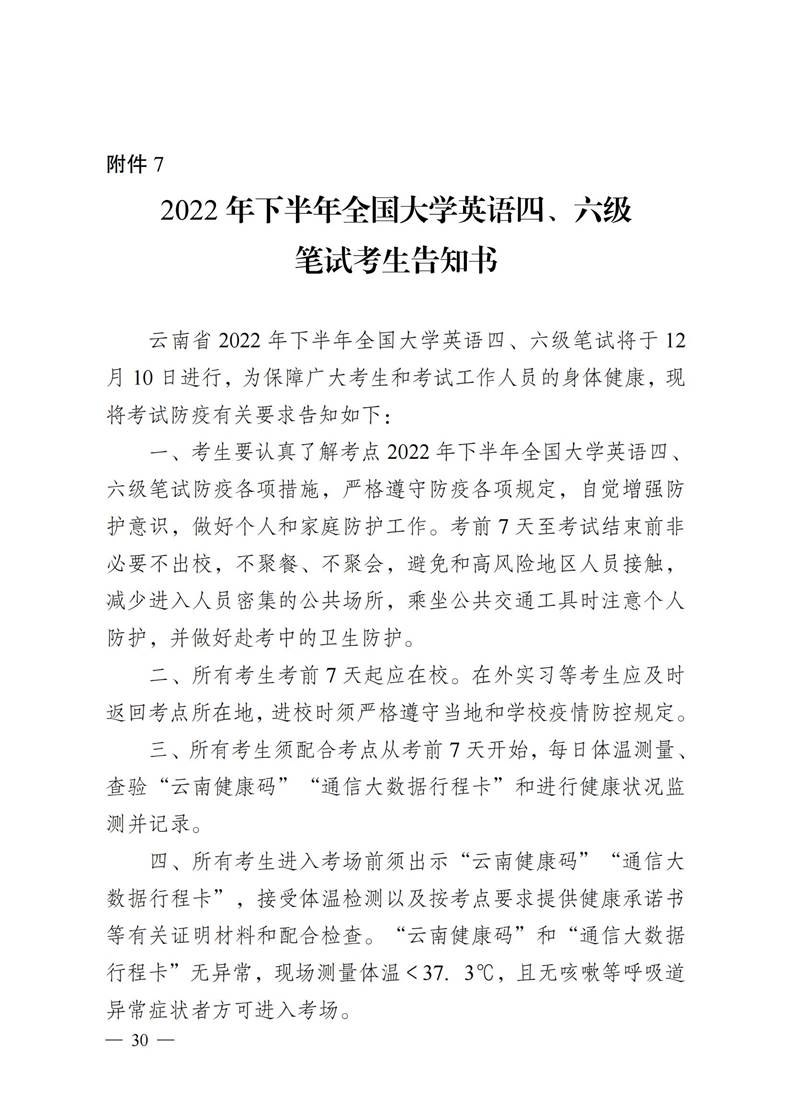 2022年下半年全国大学英语四六级笔试考生告知书1